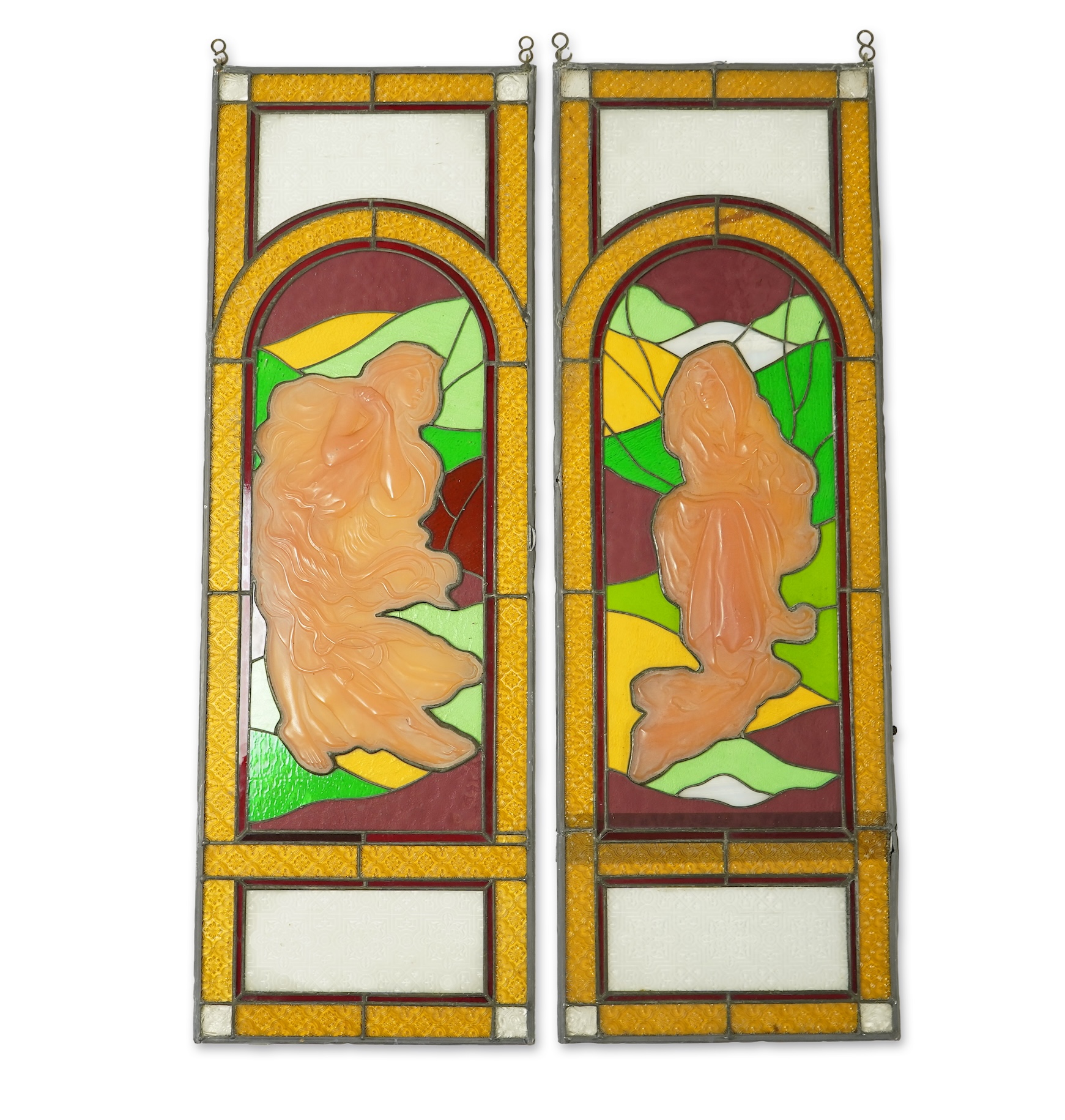 A pair of 20th century stained glass panels